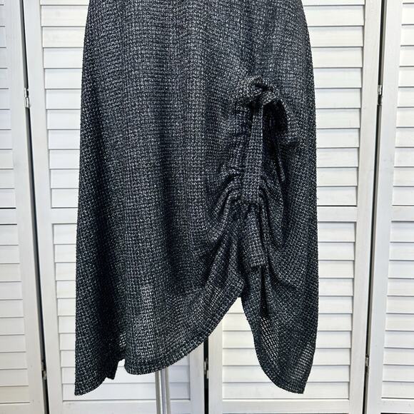 Comfy USA Black Gray Open Knit Dress Ruched Front Bow Unlined Womens Size XS‎ - Picture 3 of 6
